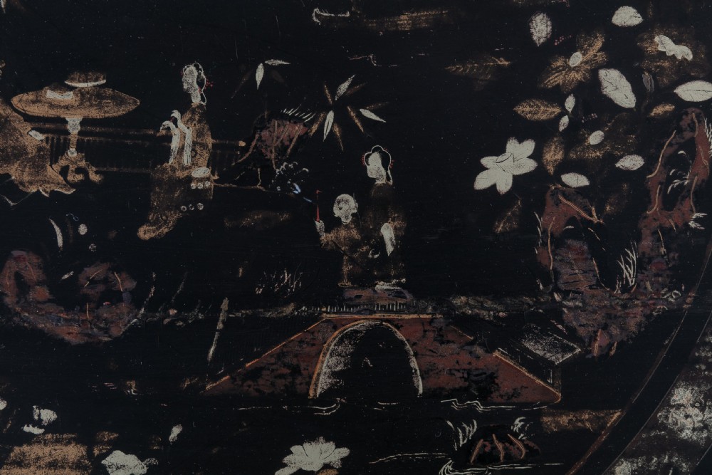 19th Century English Regency Chinese Black Lacquer and Gilt Table View VIII