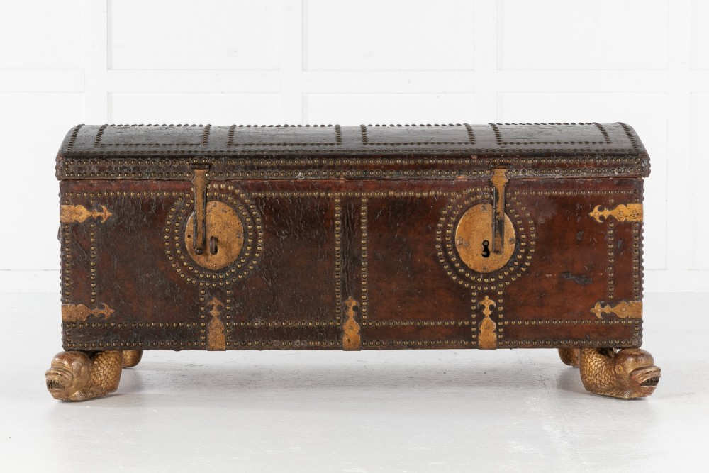 18th Century Leather Bound Spanish Trunk
