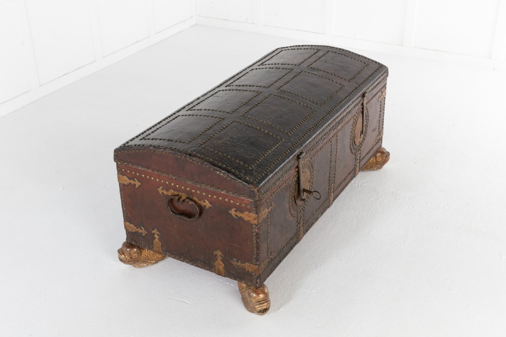 18th Century Leather Bound Spanish Trunk View III