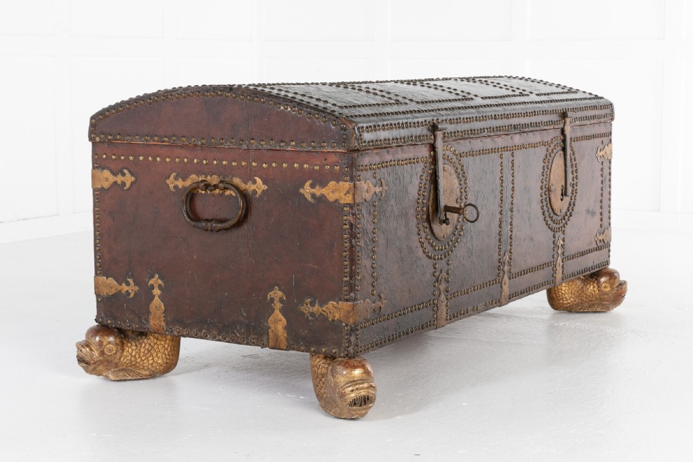 18th Century Leather Bound Spanish Trunk View IV
