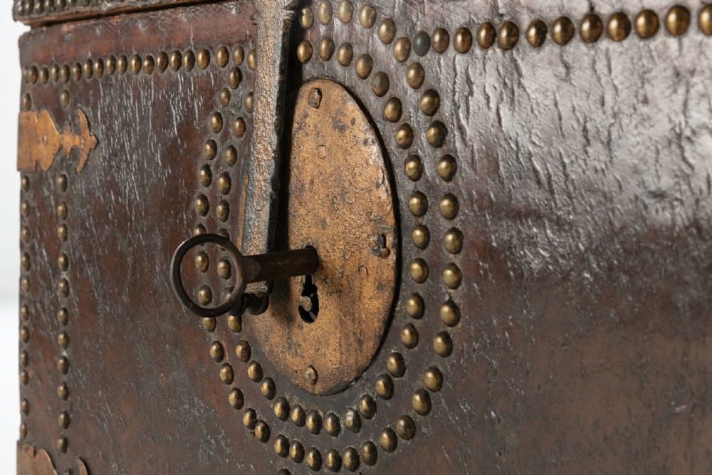 18th Century Leather Bound Spanish Trunk View IX