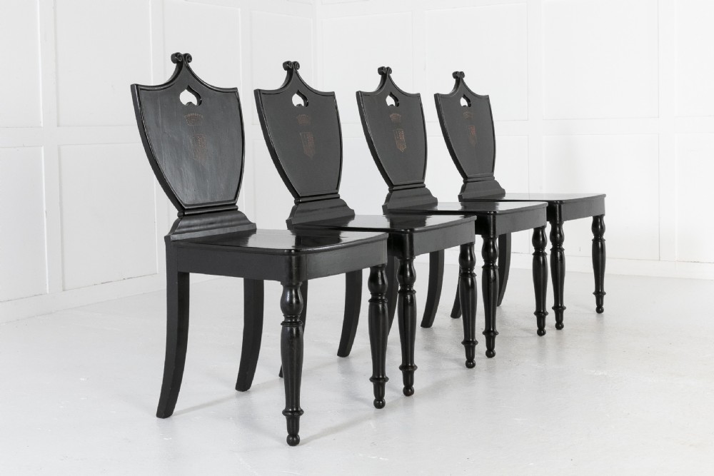 Set of Four 19th Century English Ebonised Hall Chairs View II