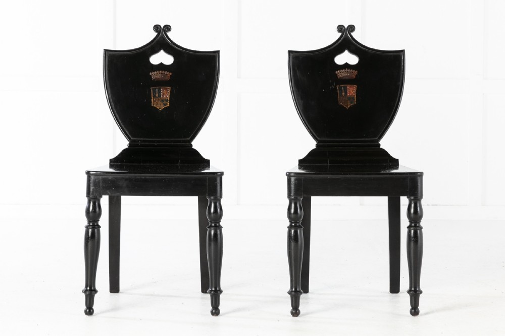 Set of Four 19th Century English Ebonised Hall Chairs View IV
