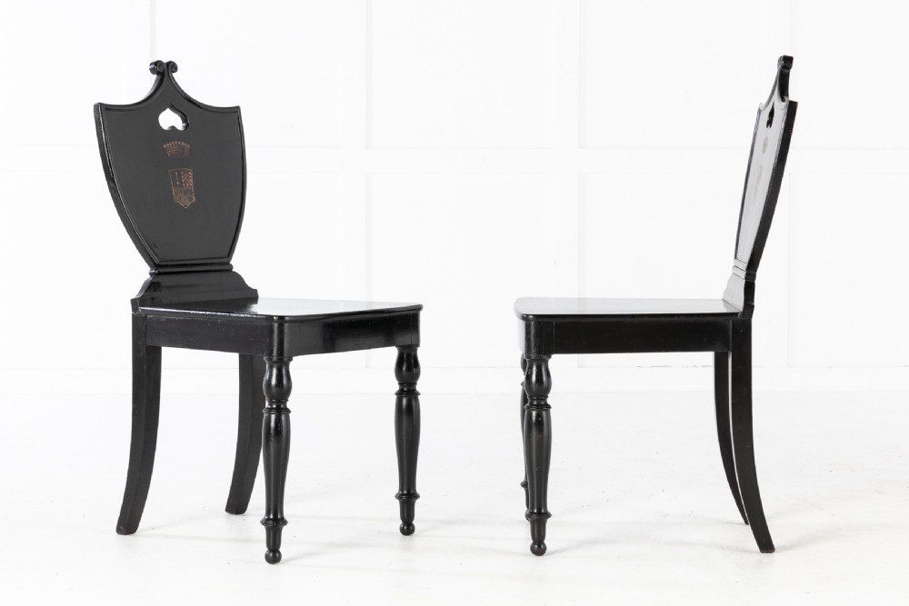 Set of Four 19th Century English Ebonised Hall Chairs View V