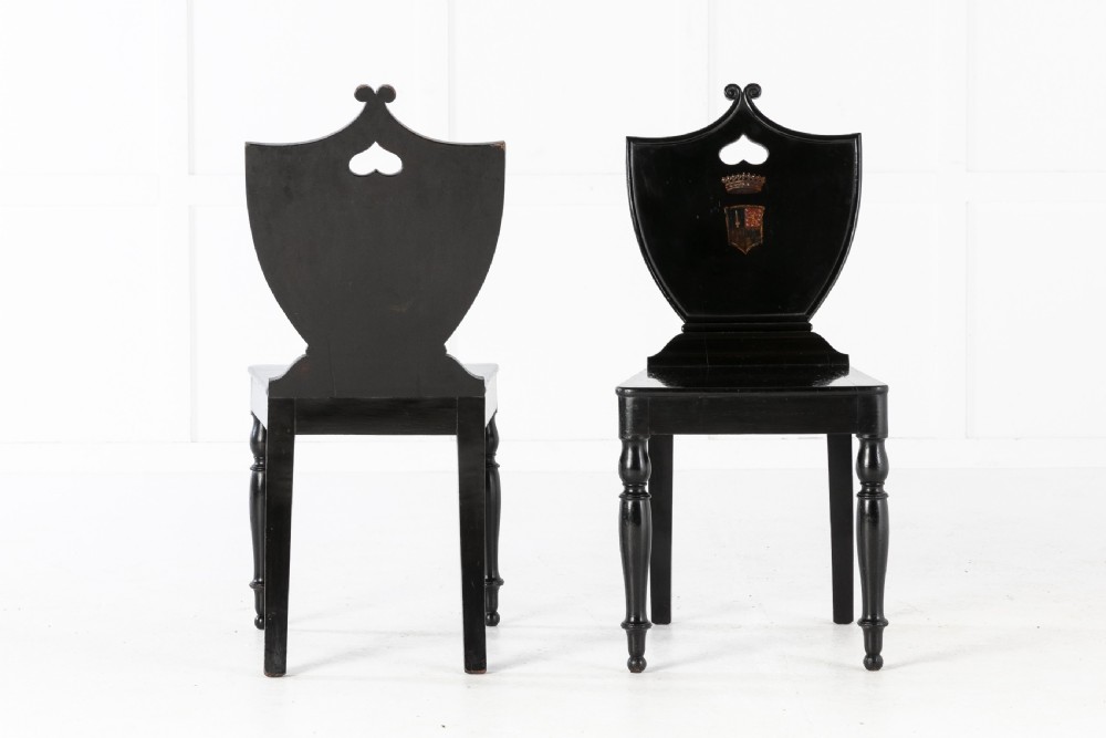 Set of Four 19th Century English Ebonised Hall Chairs View VI