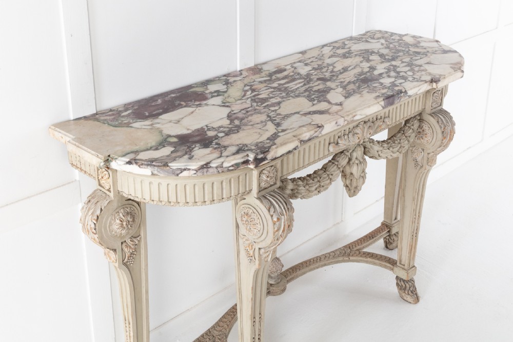 19th Century Painted Console Table with Breccia Marble Top View X