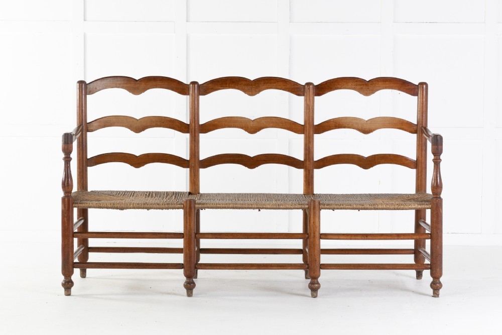 19th Century French Rush Seat Bench