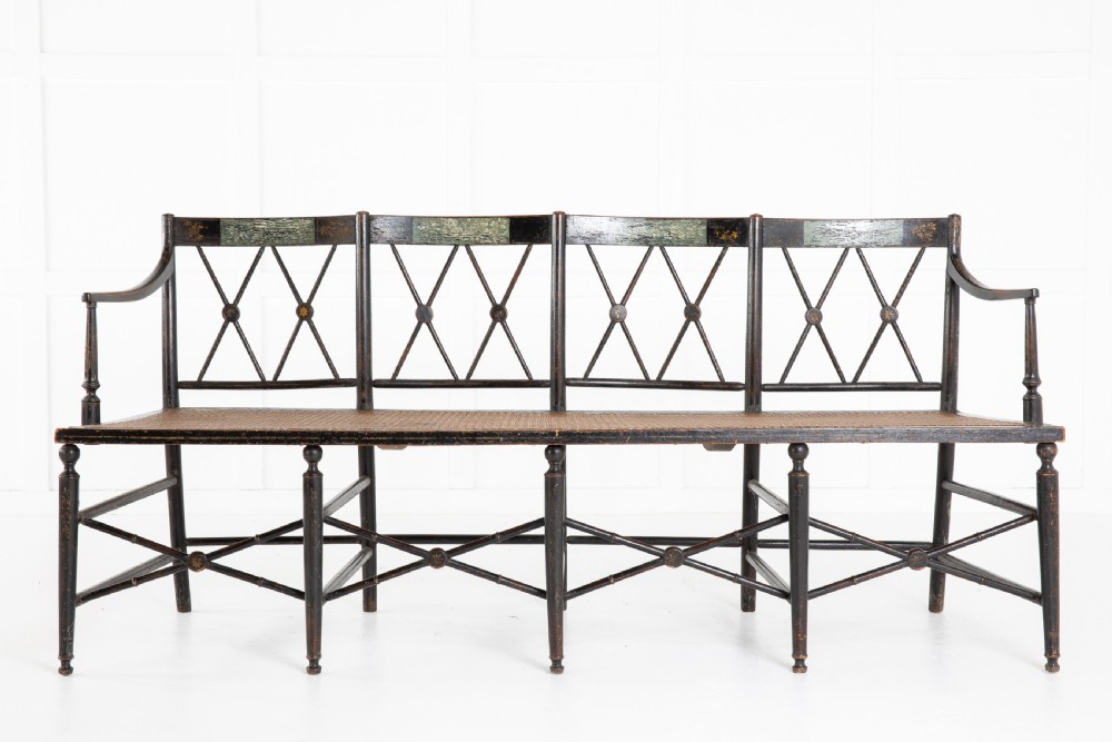 English 19th Century Regency Ebonised Cane Seat Sofa