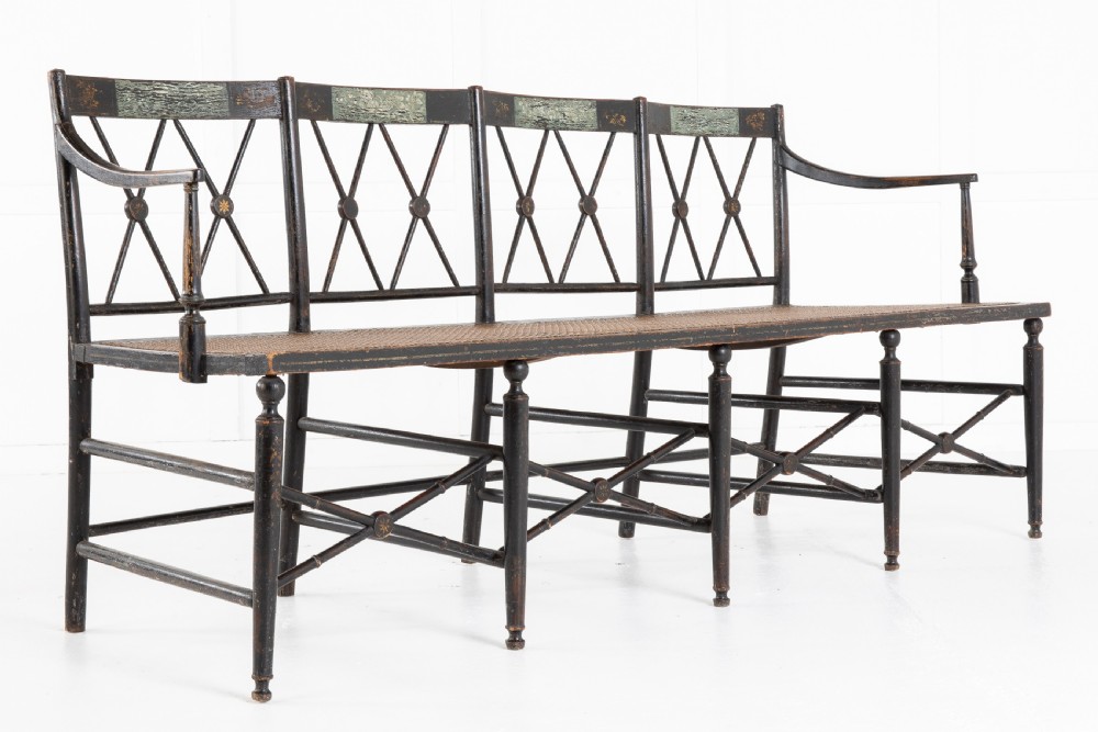 English 19th Century Regency Ebonised Cane Seat Sofa View II