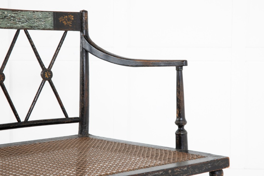 English 19th Century Regency Ebonised Cane Seat Sofa View VII