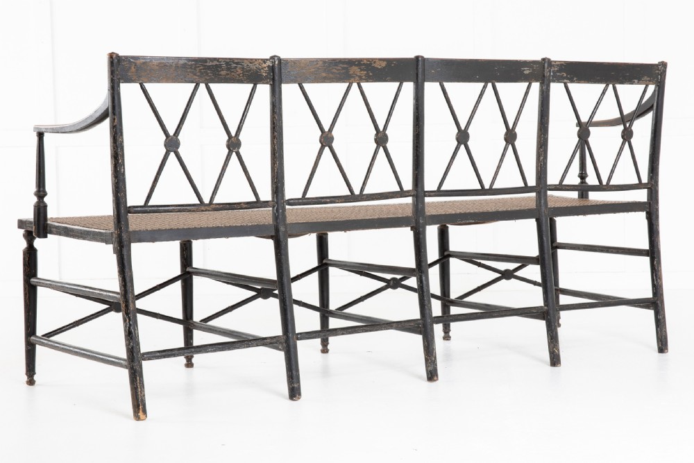 English 19th Century Regency Ebonised Cane Seat Sofa View VIII