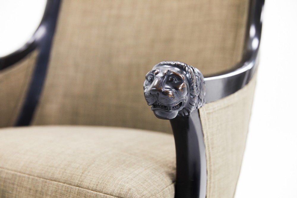 19th Century French Ebonised Armchair with Carved Lion's Heads View V