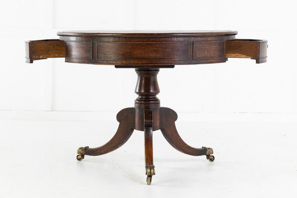 19th Century Regency Oak Drum Table View VII