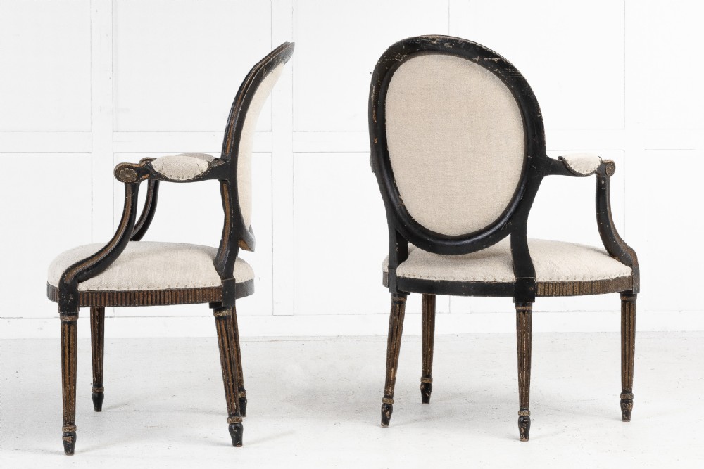 Pair of George III Painted and Gilt Armchairs View III