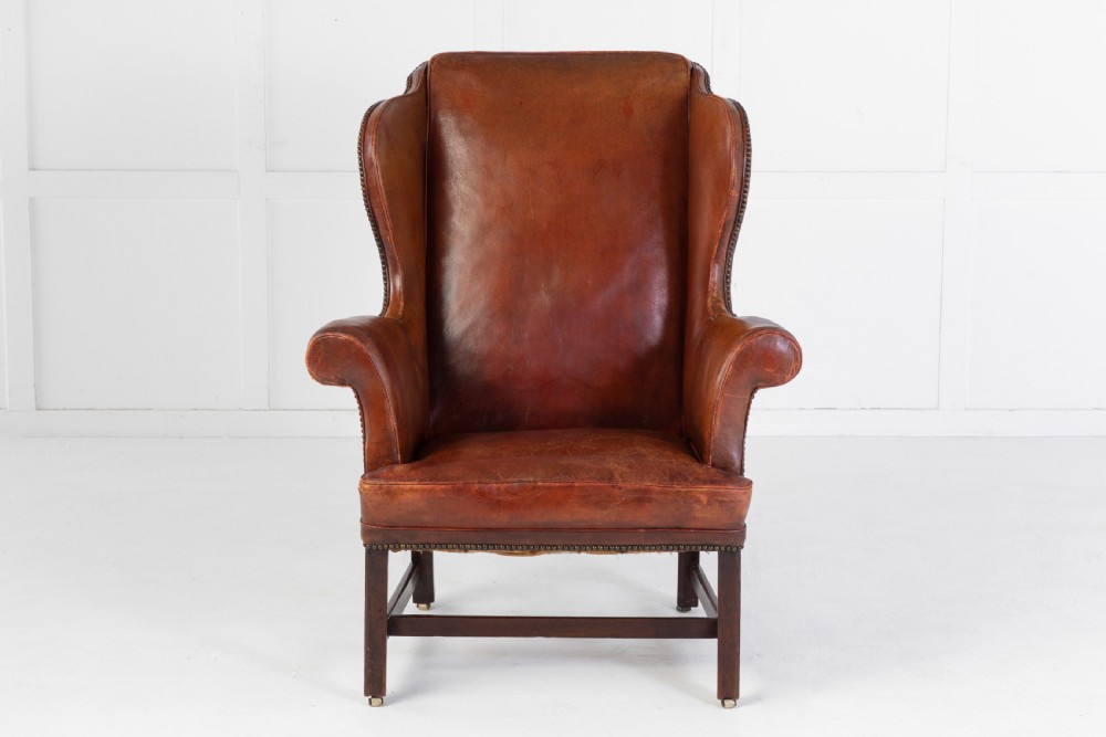 George III Mahogany and Leather Wing Chair