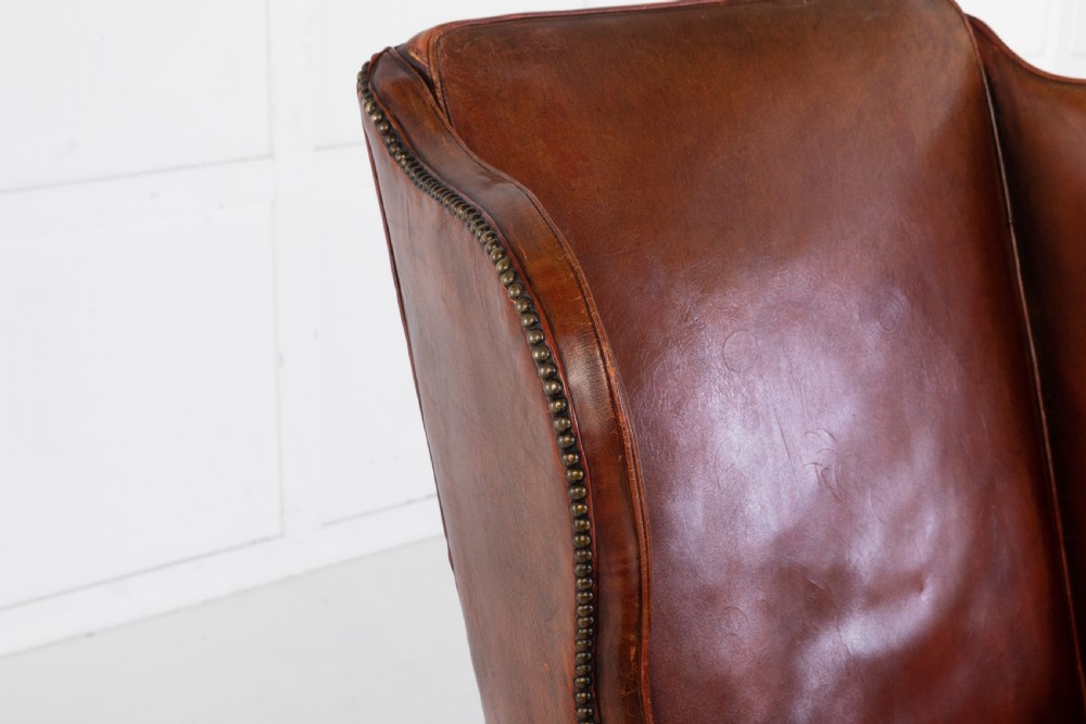 George III Mahogany and Leather Wing Chair View III