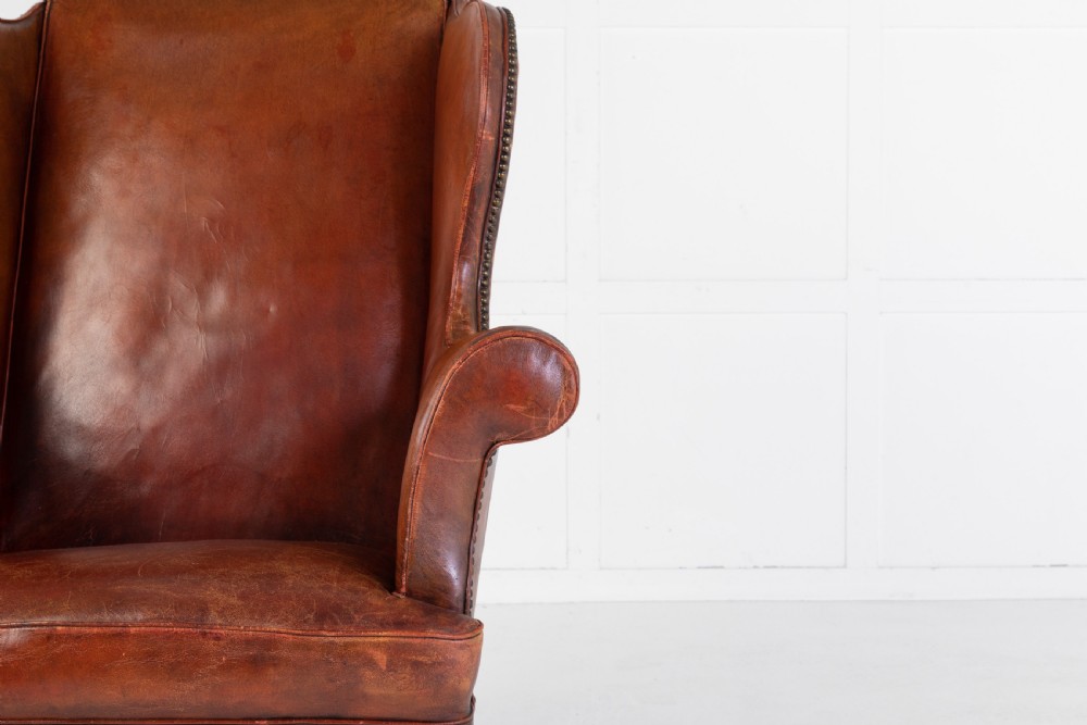 George III Mahogany and Leather Wing Chair View IV