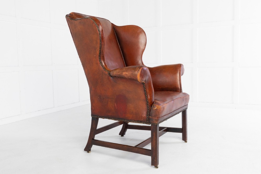 George III Mahogany and Leather Wing Chair View VI