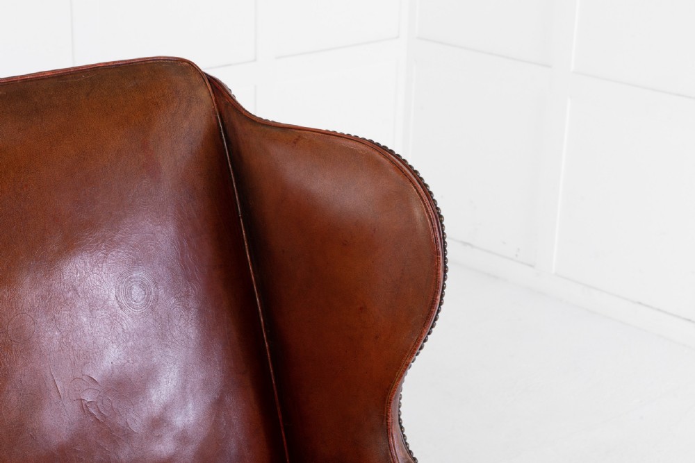 George III Mahogany and Leather Wing Chair View VII