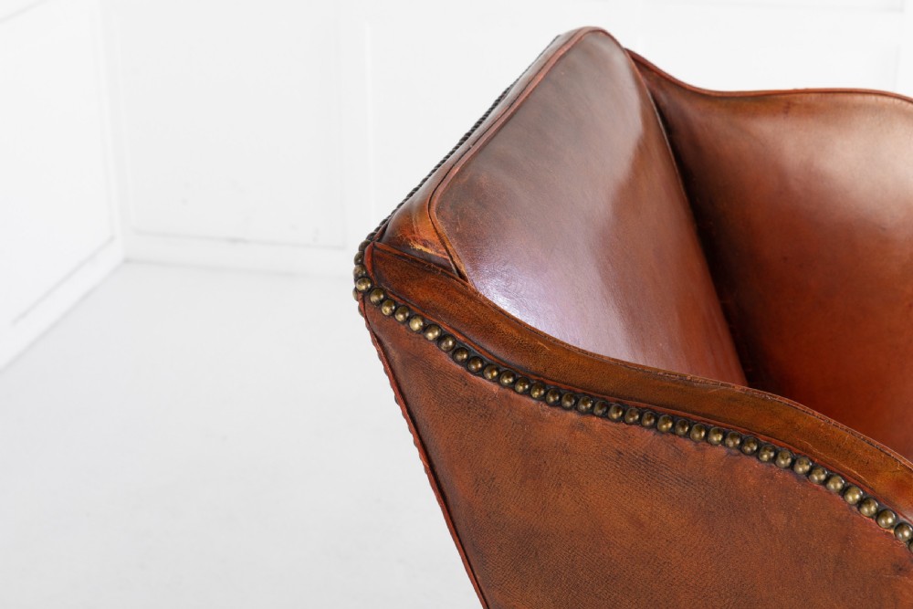 George III Mahogany and Leather Wing Chair View VIII