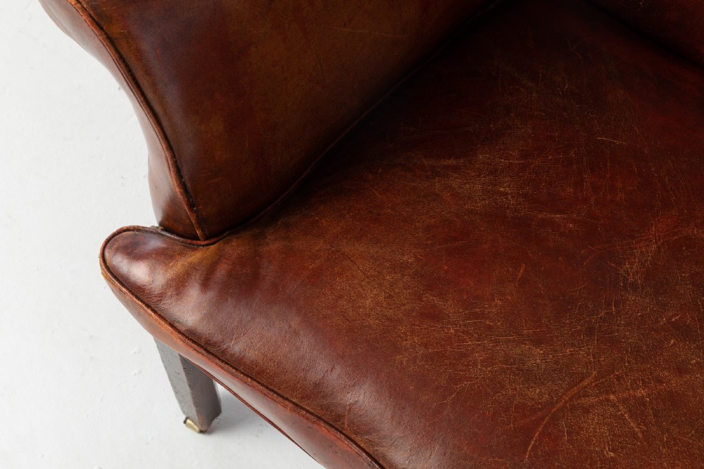 George III Mahogany and Leather Wing Chair View IX