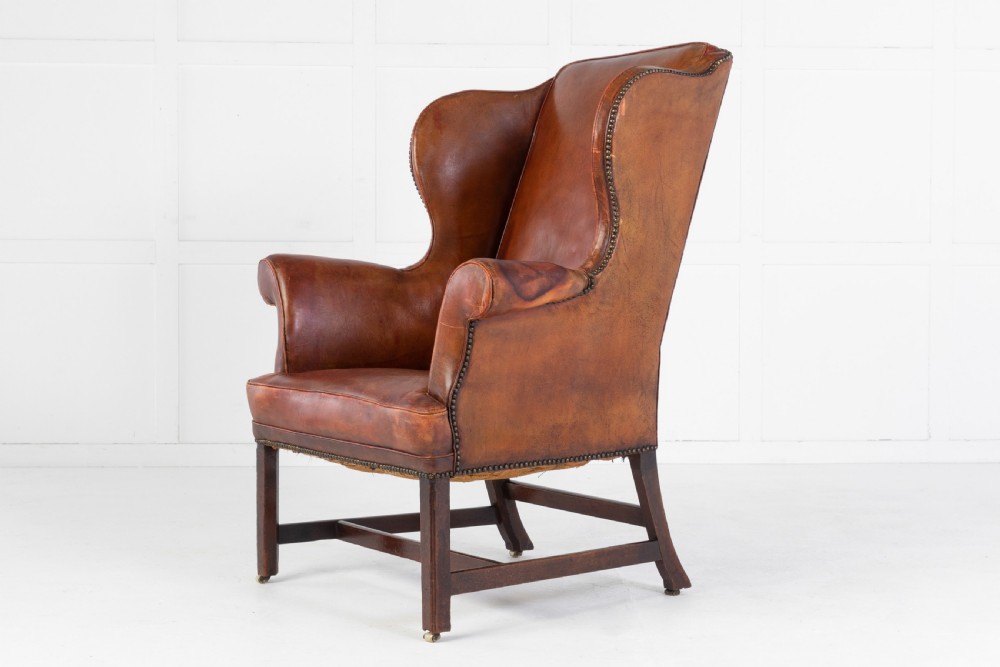 George III Mahogany and Leather Wing Chair View X