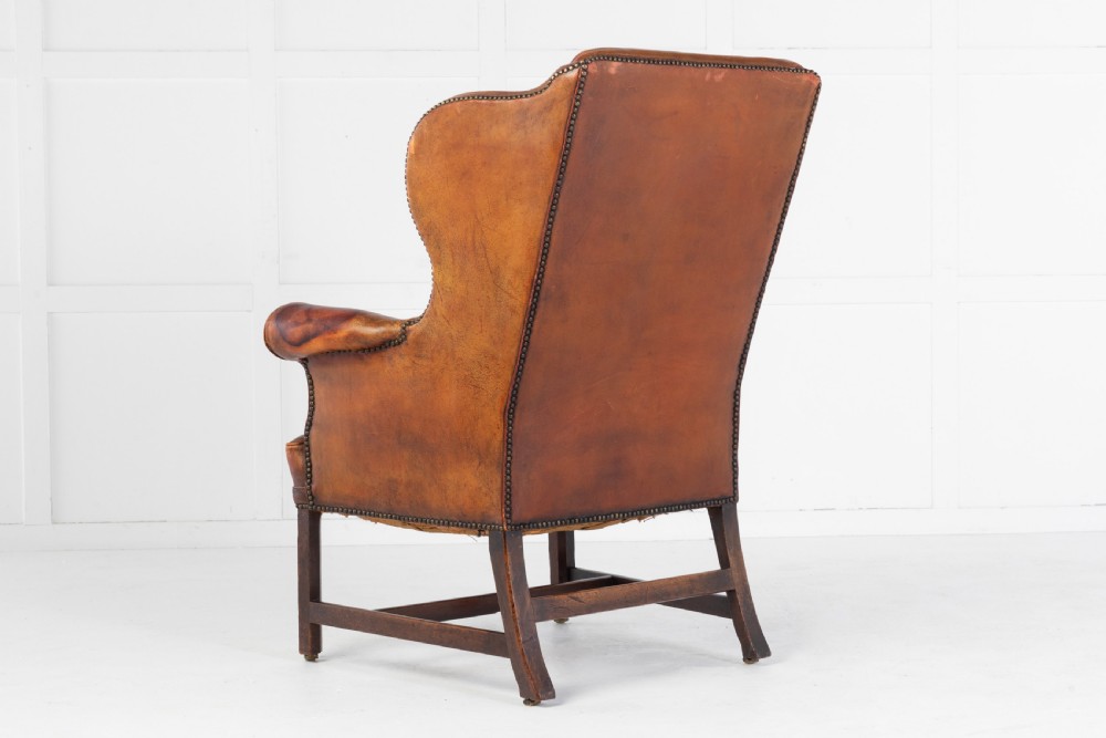 George III Mahogany and Leather Wing Chair View XI