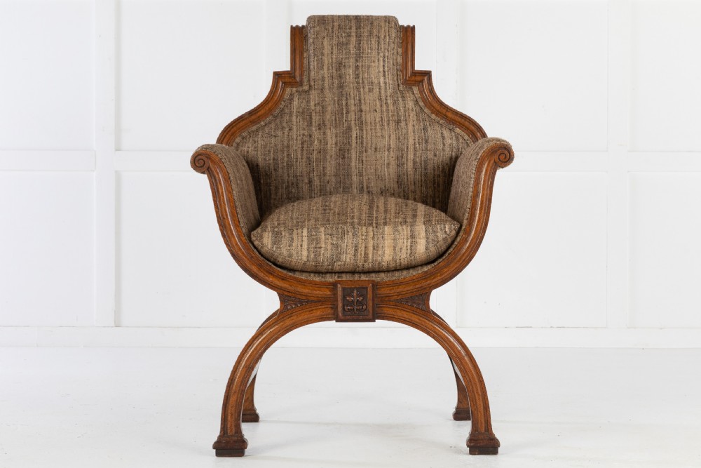 19th Century Oak x-Frame Armchair