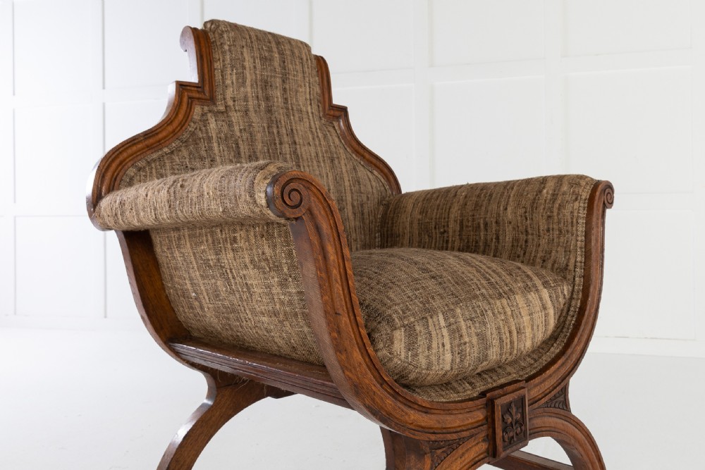 19th Century Oak x-Frame Armchair View VI