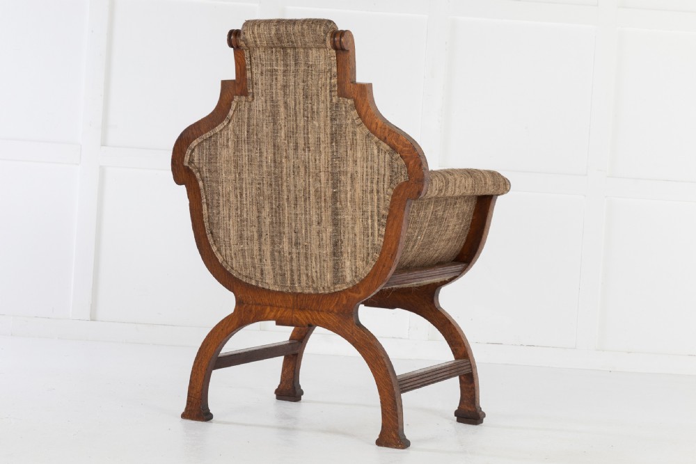 19th Century Oak x-Frame Armchair View VII