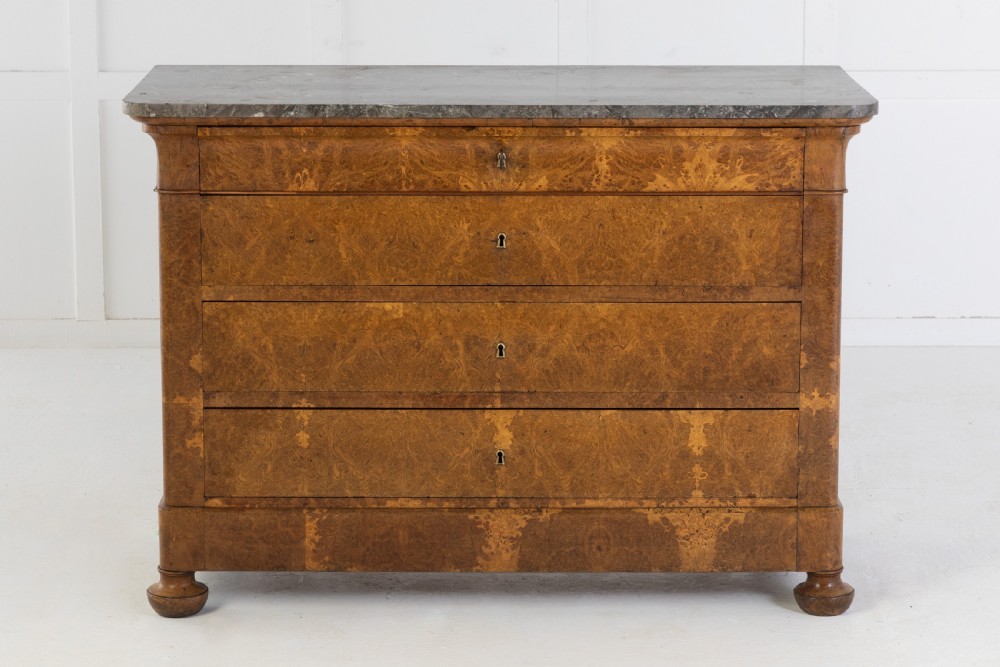 19th Century Burr Oak Commode with Marble Top