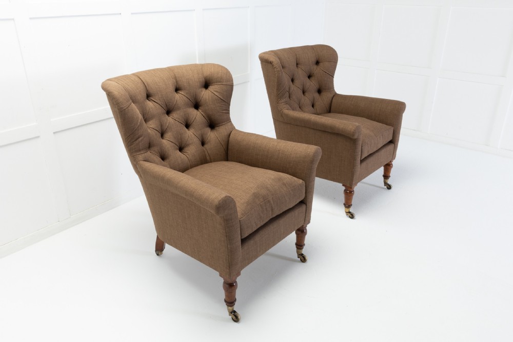 Pair of 19th Century English Button Back Armchairs View II