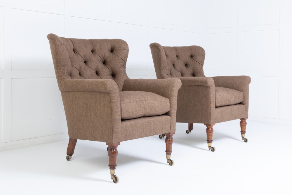 Pair of 19th Century English Button Back Armchairs View VI