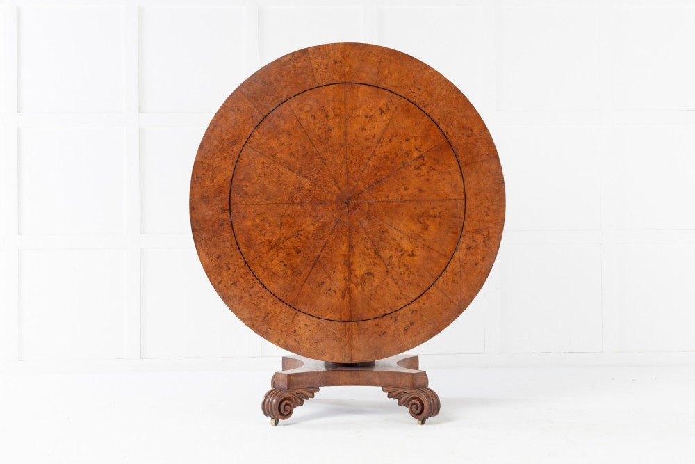 19th Century English Regency Burr Oak Tilt Top Table