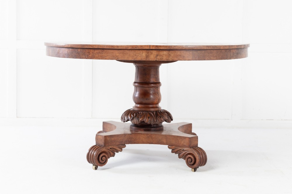 19th Century English Regency Burr Oak Tilt Top Table View III