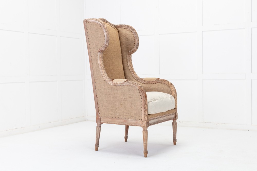 19th Century French Carved Wood Wing Chair View II