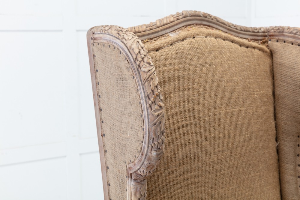 19th Century French Carved Wood Wing Chair View IV