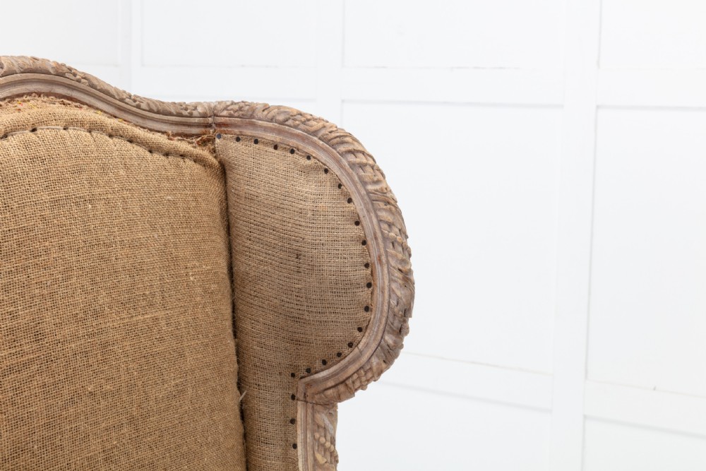 19th Century French Carved Wood Wing Chair View V