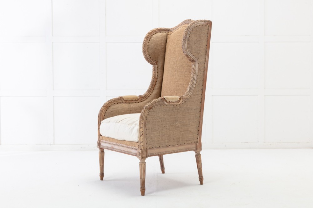 19th Century French Carved Wood Wing Chair View IX