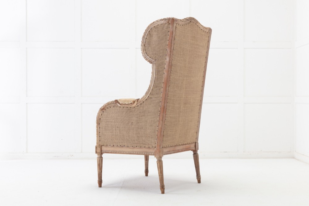 19th Century French Carved Wood Wing Chair View X