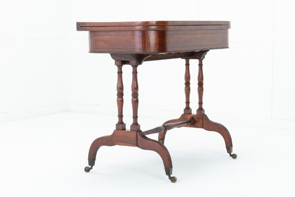 19th Century English Regency Rosewood and Palm Wood Card Table