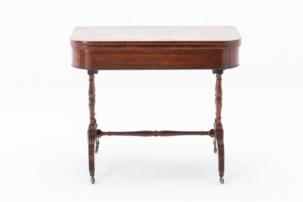 19th Century English Regency Rosewood and Palm Wood Card Table View II