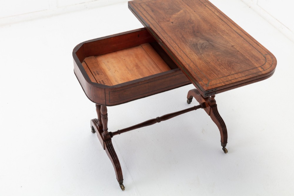 19th Century English Regency Rosewood and Palm Wood Card Table View V
