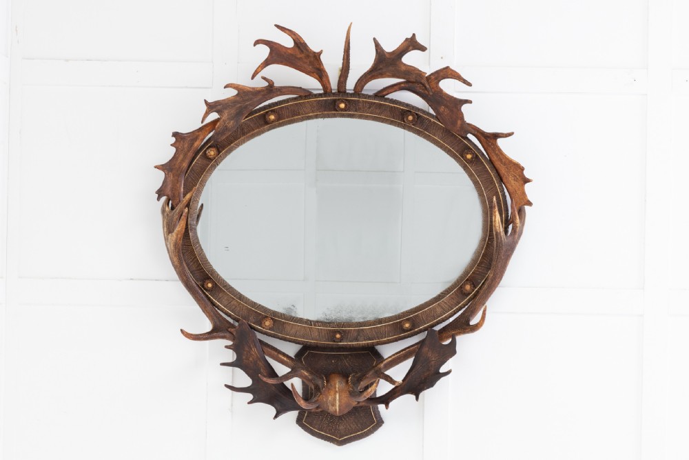 19th Century Oval Antler Mirror