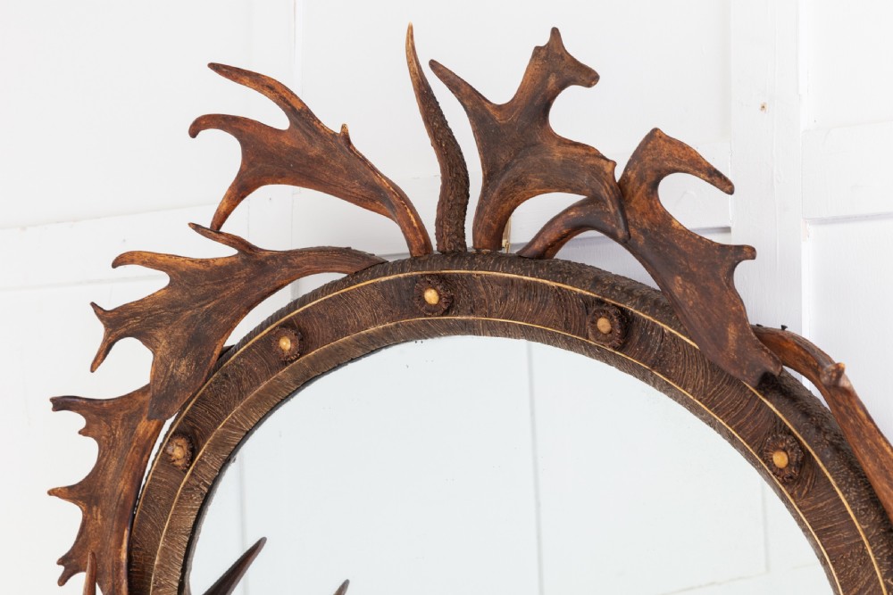 19th Century Oval Antler Mirror View II