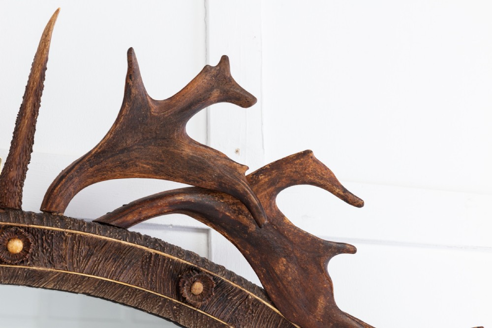 19th Century Oval Antler Mirror View IV
