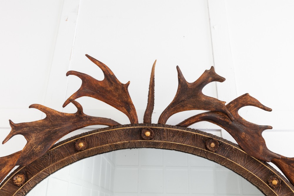 19th Century Oval Antler Mirror View VI