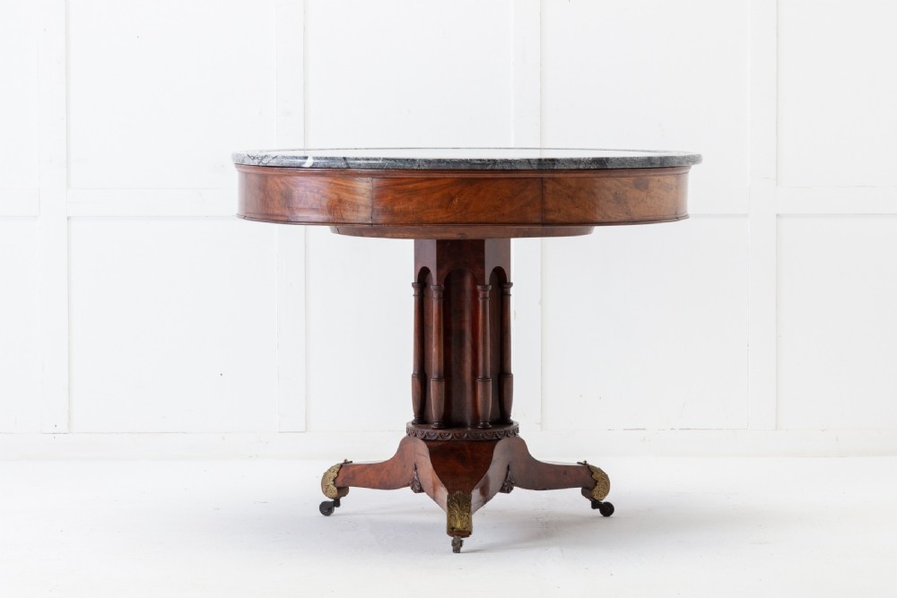 Early 19th Century French Mahogany Circular Table with Marble Top View II