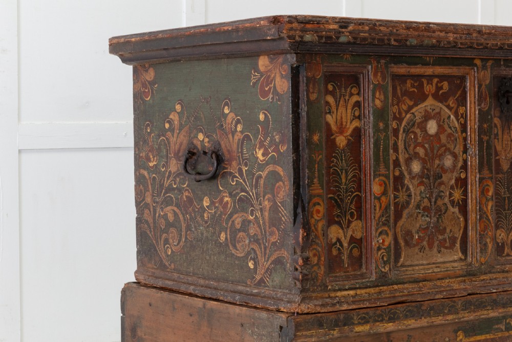 18th Century Painted Trunk on Stand View II