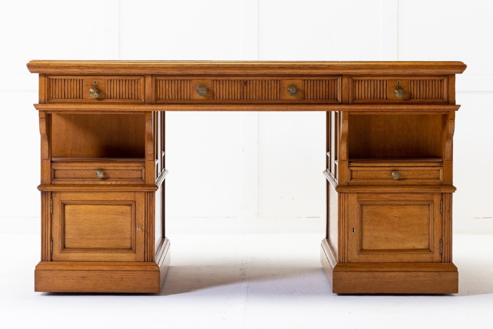 19th Century English Oak Partners Desk (George Bartholomew & Co)